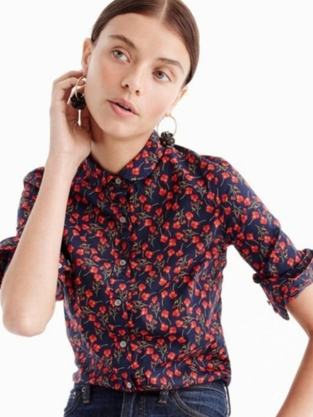 J.Crew Liberty Fabric Poppy Floral Print Perfect Shirt Size 2